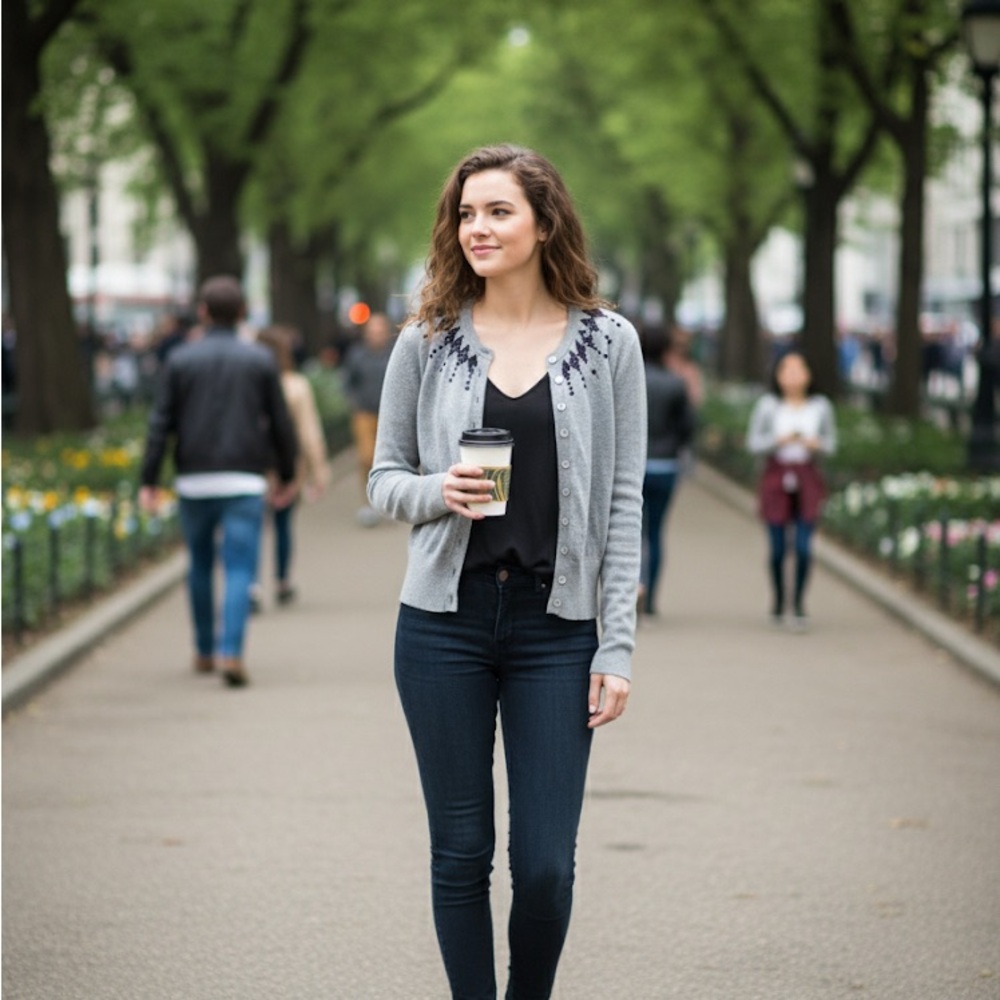 American Rag Gray Cardigan with Navy Accents